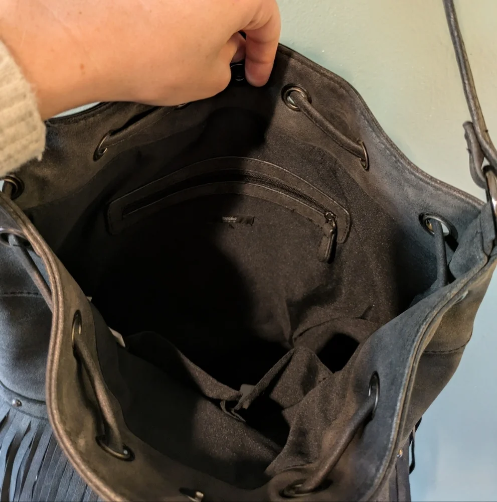 Fringe Faux Leather Hobo Bucket Bag